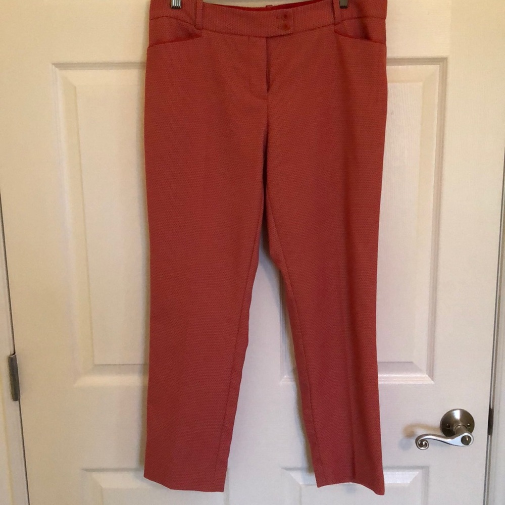 Coral and tan straight ankle pants